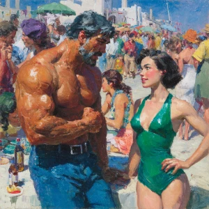 A muscular, beefy, sweaty, dangerous criminal American man conve...