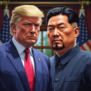 Trump with kim chen un in gta art style