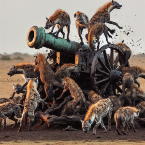 A pack of hyena destroying cannon brutally and shitting beneath...