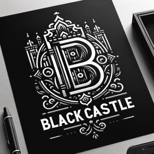 Design a logo for "Black Castle" featuring a large, bold letter...