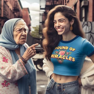 Create a color film photograph from 1973 of an elderly woman poi...