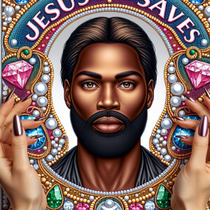 A 3D realistic artwork featuring the phrase 'Jesus Saves' adorne...