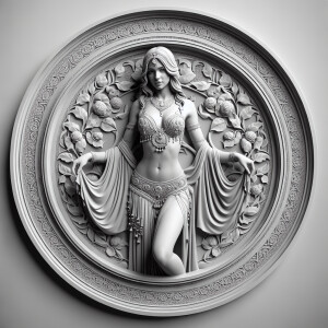 8k highly detailed, 3d bas relief, grayscale renaissance belly d...