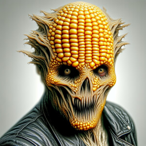 a high-resolution image of an evil macabre 🌽 with an humaniod b...
