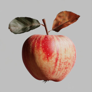 Create an image of one vibrant apple in varying hues of red, com...
