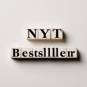 Literary-themed, minimalist typography, "NYT Bestseller" brandin...