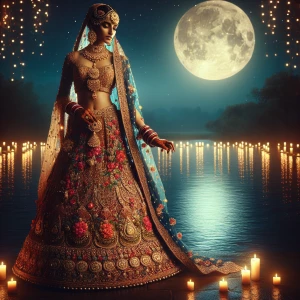 Create an image of a traditional Indian bride dressed in an elab...