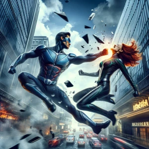 Design a high-definition, cinematic image of a superhero deliver...