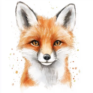 Simple style, watercolor illustration, fox, soft colors, woodlan...
