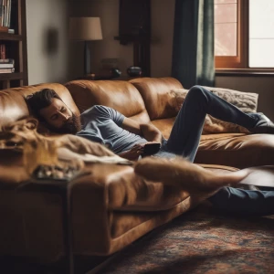 was enjoying himself on the couch  with his manhoogrowin lean gr...