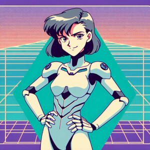 1990s anime screencap, girl a plugsuit, standing with hands on h...