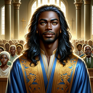 Illustrate an inspiring African-American Jesus crust with a dign...