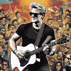 A younger Gordon Ramsey wearing a black tee with music notes tat...