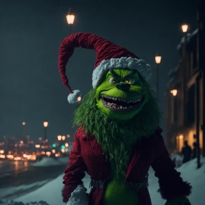 "Create a mischievous, festive character resembling the Grinch f...
