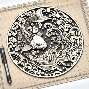 Create a round sign with koi fish for laser cutting