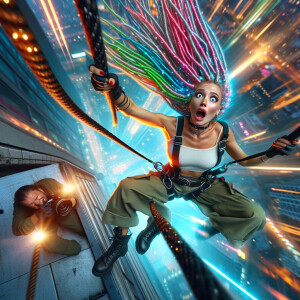 A pretty woman with colored sparkling dreads that glow like neon...