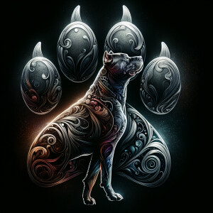 double exposure image silhouette of a dog paw print, inside the...