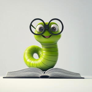 Create an image of a vivid green, happy worm with a charming smi...