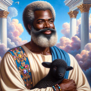 Oil painting of an African-American man resembling Jesus Christ,...