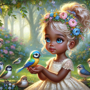 A magical scene featuring a light-skinned African-American toddl...