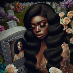 A beautiful light-skinnedb African-American woman with long wavy...