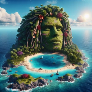 Create a 3D island shape of Ozzy Osbourne's  
 face, viewed from...