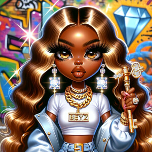 A glossy painted illustration featuring a Chibi-style African Am...