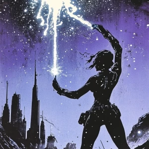 A female extraterrestrial character wielding a cosmic whip compo...
