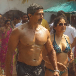 Realism photo art,a muscular beefy kerela son in law walking ,wi...