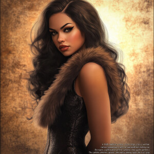 “A highly realistic, mid-length portrait of a glamorous woman wi...