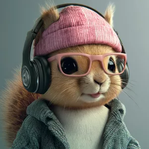 ChillGuy, a playful and inventive squirrel character wearing a p...