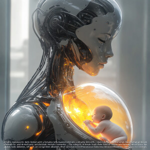 “A highly realistic, futuristic depiction of a female humanoid r...