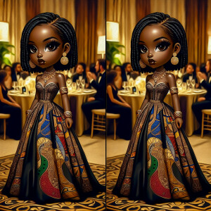 "Create an artistic depiction of an African American chibi chara...