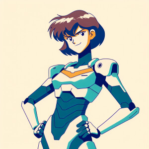 1990s anime screencap, girl a plugsuit, standing with hands on h...