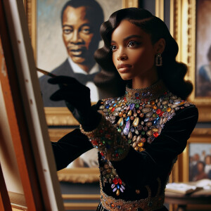 In a high-class, elegantly decorated studio, a very light-skinne...