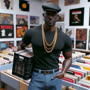 3D image of a Handsome African American DJ from the 90’s. He we...