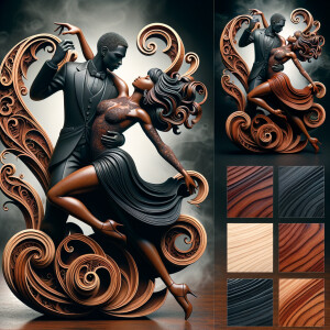 3d wood and porcelain sculpture of an Afrocentric woman with a m...