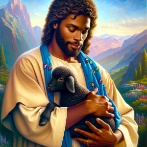 Oil painting of an African-American man resembling Jesus Christ,...