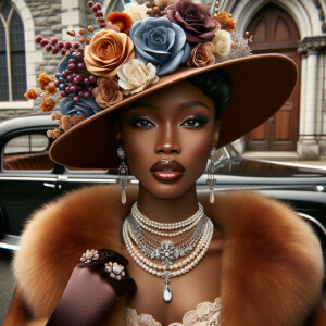 "Depict a graceful African-American woman embodying the sophisti...