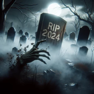 Mysterious hand raising from the grave,  holding a sign saying r...