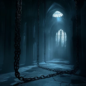 ancient dark cathedral in chains