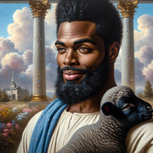Oil painting of an African-American man resembling Jesus Christ,...