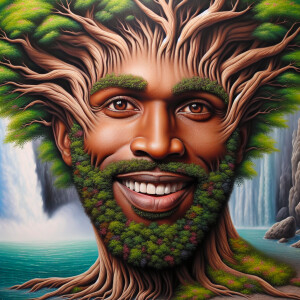 A hyper-realistic 3-D oil painting depicting a tree integrated w...