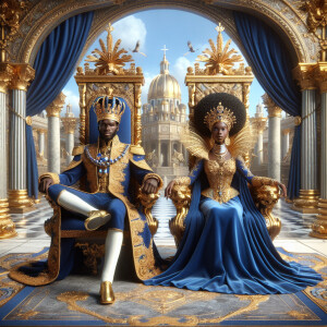 Create a 3-D realistic oil, painting of a African-American Royal...