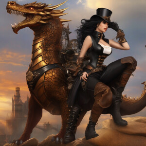 Female 18 year old dragon rider with black hair and eyes, tanned...