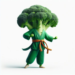 3d animated broccoli dressed as a kung fu master