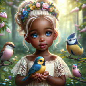A magical scene featuring a light-skinned African-American toddl...