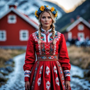 hyper realistic photography, look to the front, a Norwegian brid...