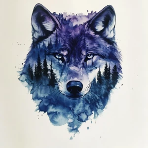 so my prompt looked like this - double exposure, a wolfs head wi...