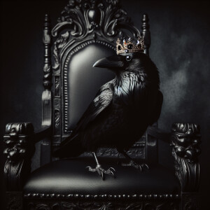 A dark sitting on a throne with a crown